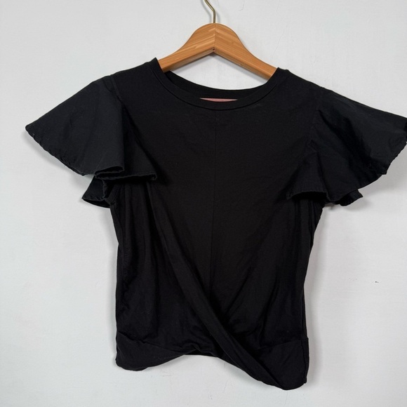 BP Elegant Black Flutter Sleeve Tee, Twist Front, Size S